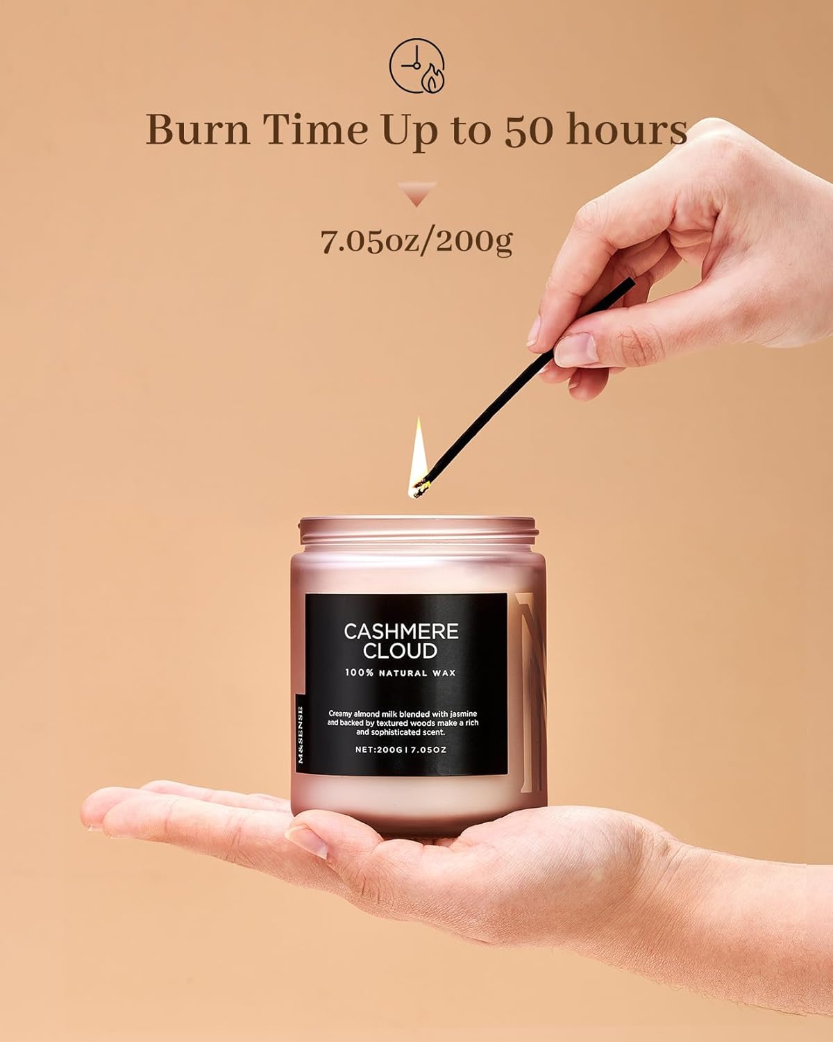 M&SENSE Creamy Almond Milk Scented Candles, Organic Natural Soy Wax Clean Non Toixc 7.05oz 50 Hour