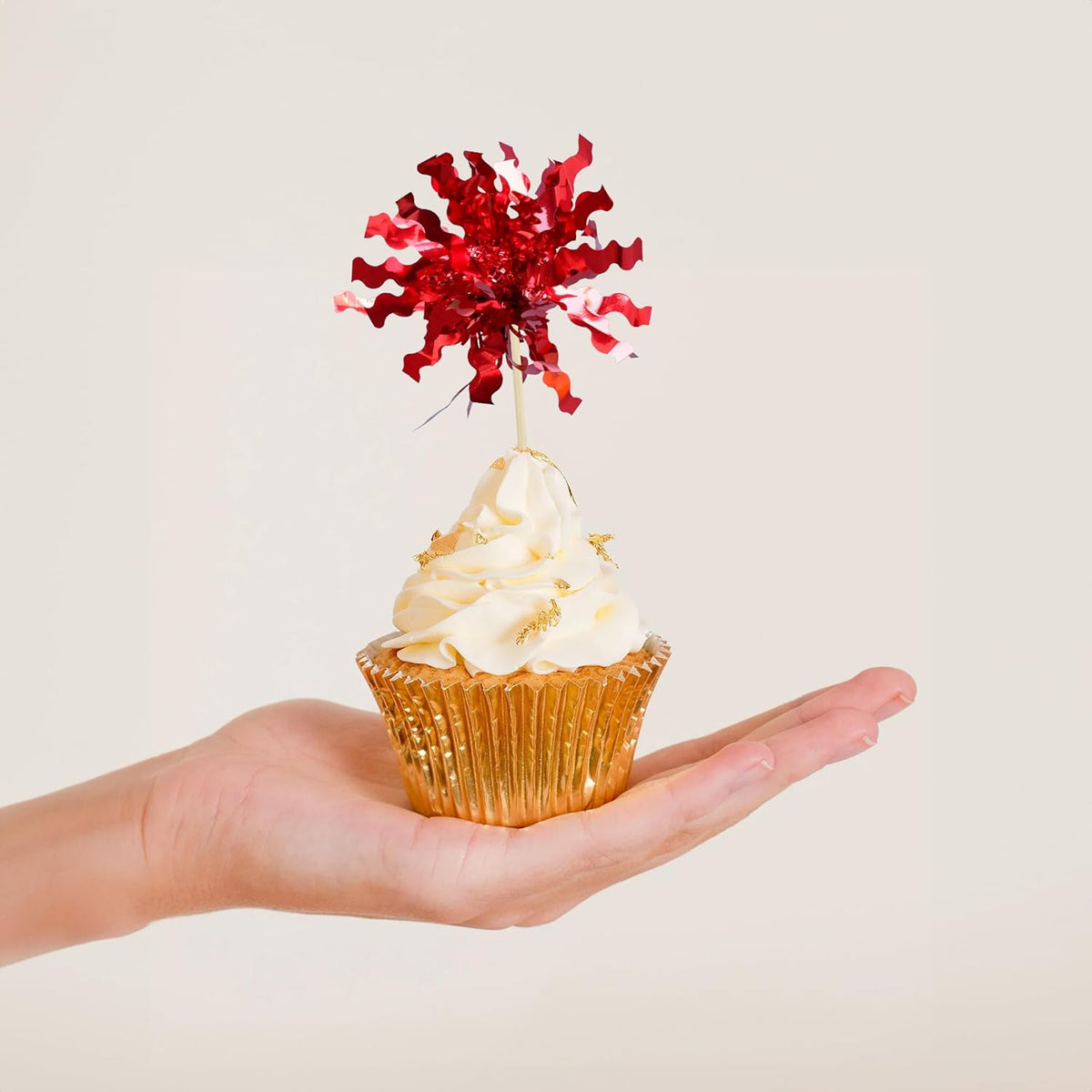 Gyufise 30Pcs Foil Firework Cupcake Toppers Sparkle Tinsel Cake Toppers Tinsel Drink Cake