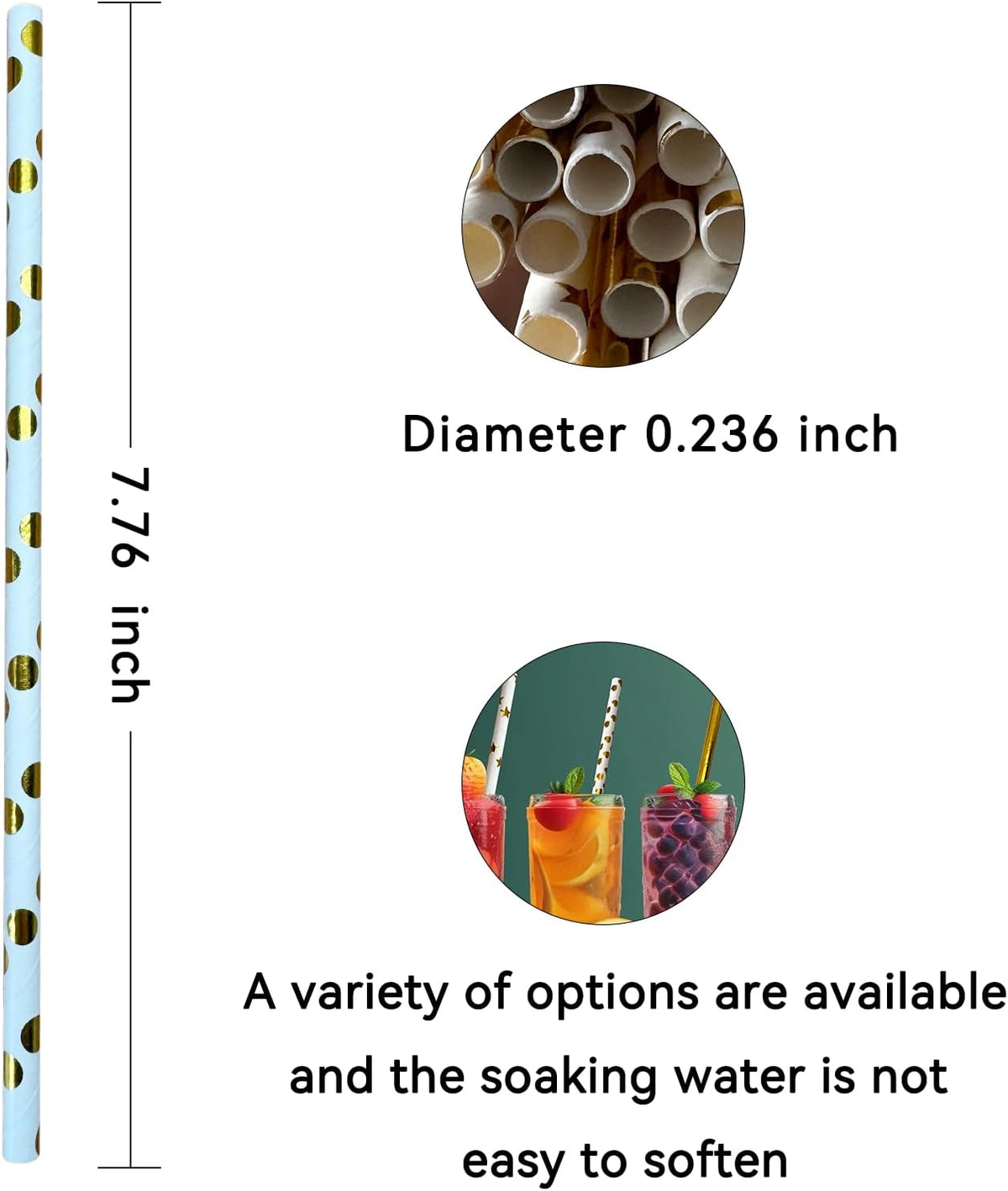 YAOSHENG [100 Pack] Pink & Gold Paper Straws Disposable, 100% Biodegradable Multi-Pattern Party