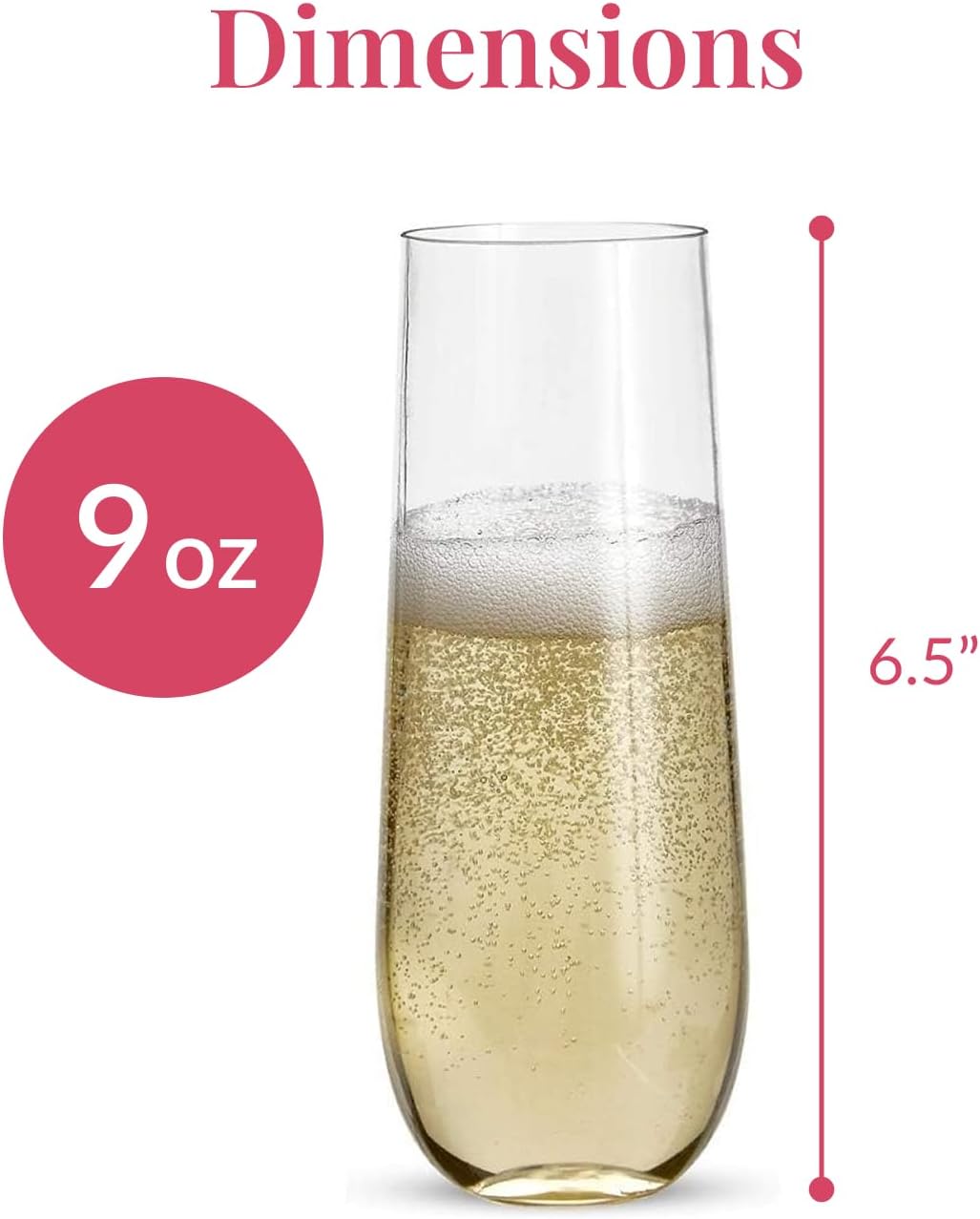 Prestee 24 Plastic Champagne Flutes - 9oz Heavy Duty Stemless Champagne Glasses for Parties