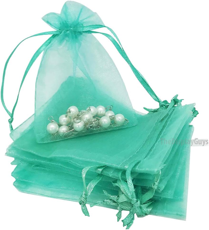 TheDisplayGuys 48-Pack 2" x 2-3/4" Teal Sheer Organza Gift Bags with Drawstring, Jewelry Candy