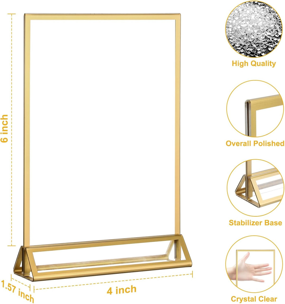 EHWINE 2 Pack Acrylic Sign Holder 4 x 6, Double Sided Gold Picture Frame Stand up Table Top Sign