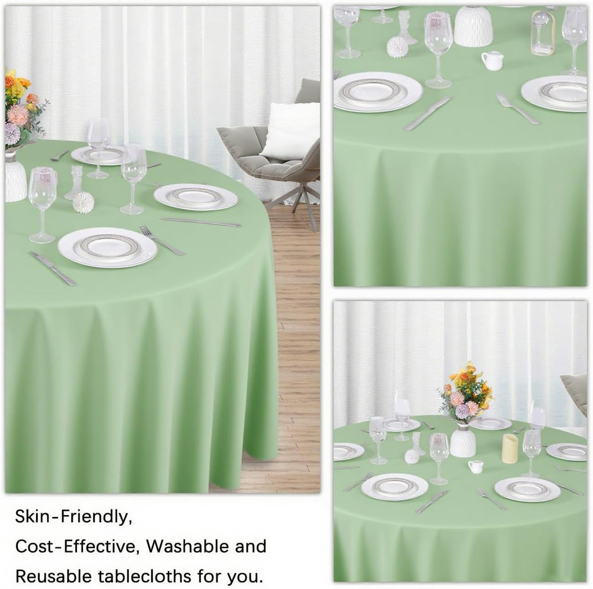 8 Pack Sage Green Round Tablecloth 90 Inch Stain and Wrinkle Resistant Round Sage Green Table Cloth
