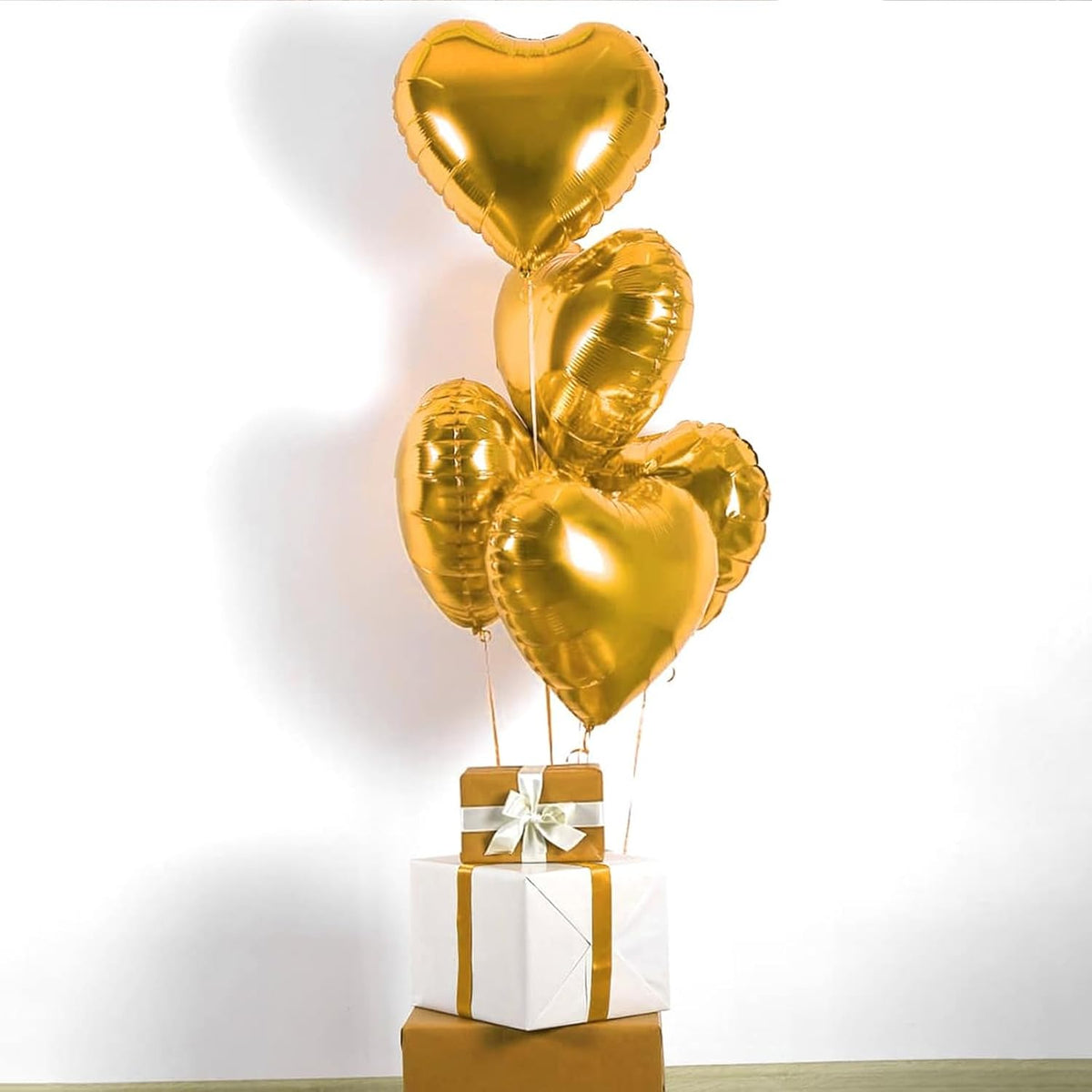 Gold Heart Foil Heart Shaped Balloons, 10PCS Gold Foil Heart Balloons Valentines Balloons, 18inch