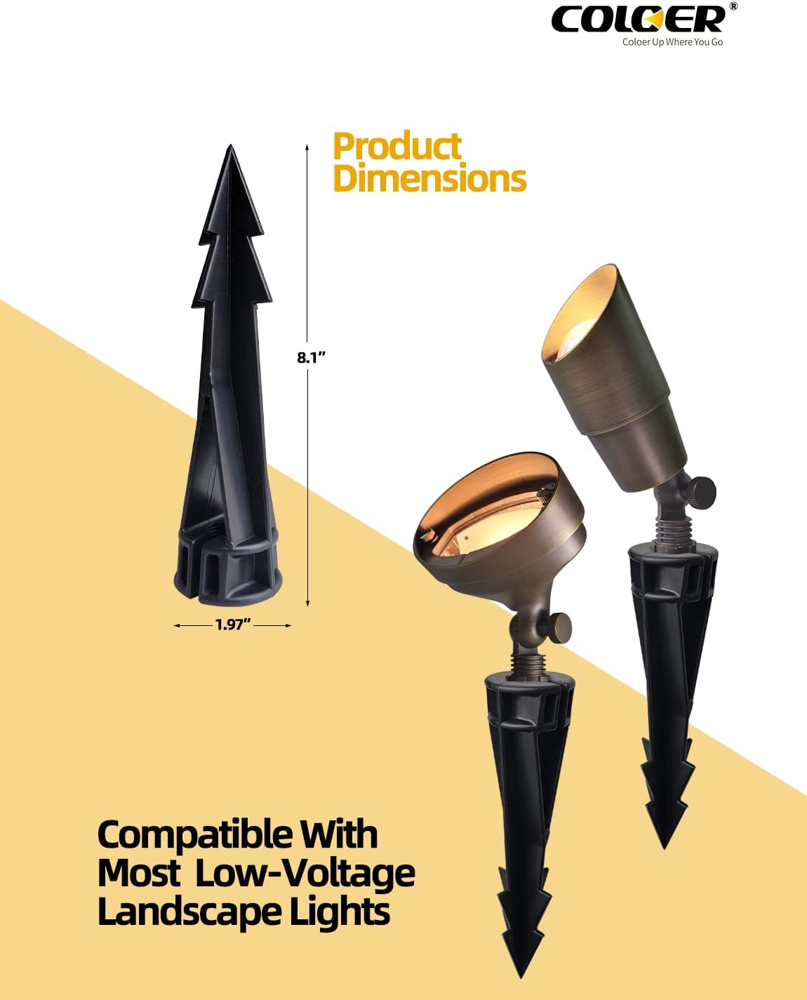 COLOER Landscape Lights 8 Inch In-Ground Stake Spikes Replacement 1/2" NPS Thread with Side Wire