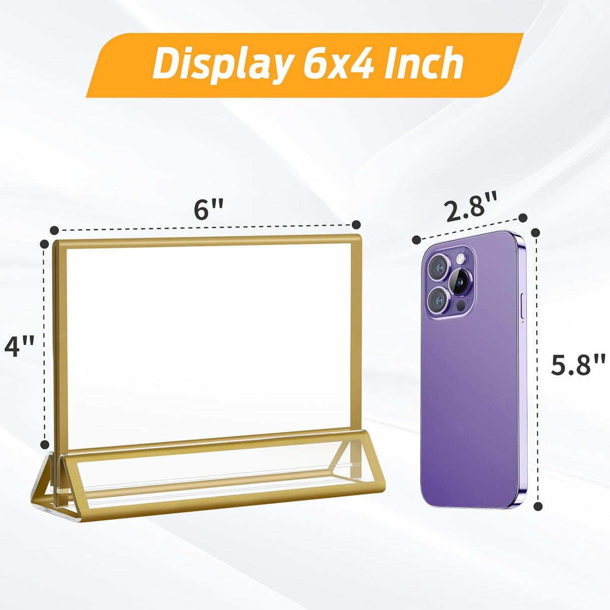Smarpau 6x4 Gold Acrylic Sign Holder, 16 Pack Wedding Table Number Holders with Horizontal Stand