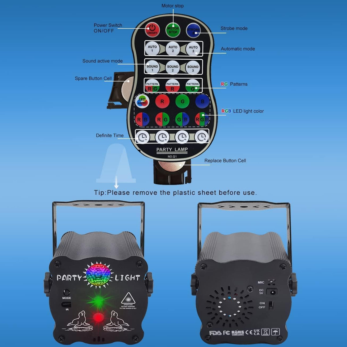 Party Lights DJ Disco Lights, Sound Activated with Remote Control for Dance Party Karaoke Living