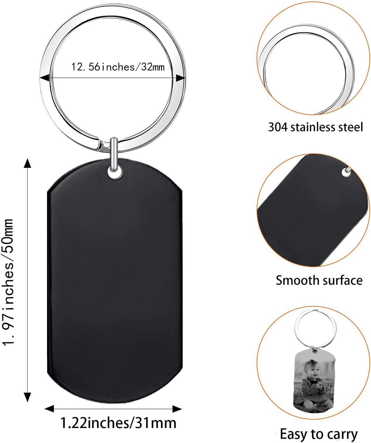 Personalized Double-sided Photo Text+Icons Keychain Drive Safe Boy Girlfriend Pet Memorial