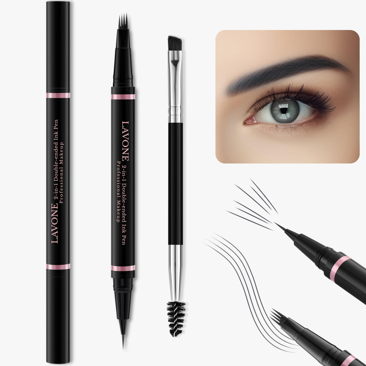 LAVONE Eyebrow Pencil Makeup Kit, with Waterproof 2-IN-1 Microblading Eyebrow Pen, Eyebrow Pomade