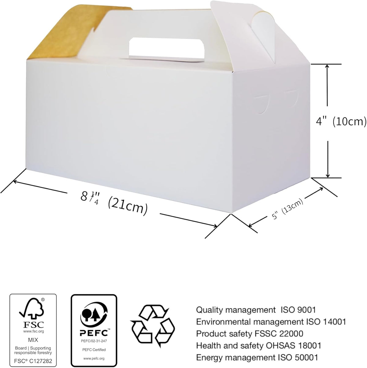 PandaPandaPPS 50 Pack White Gable Boxes (8.25"×5"×4") for Foods, Gifts and Party Favors, Goodie