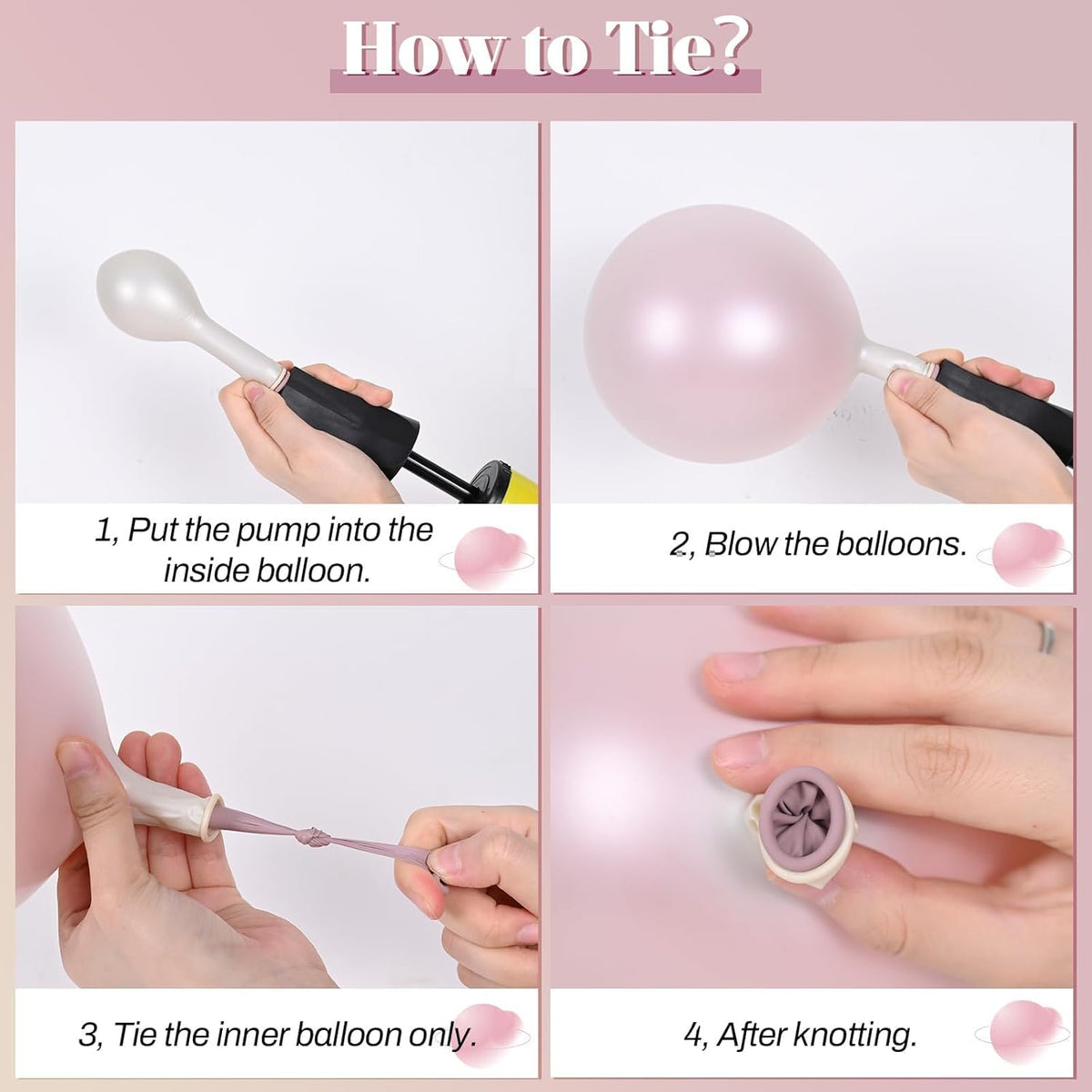 Double Stuffed Pearl White and Pink Balloons, 50pcs Double Stuffed Pearl Sand White Dusty Retro