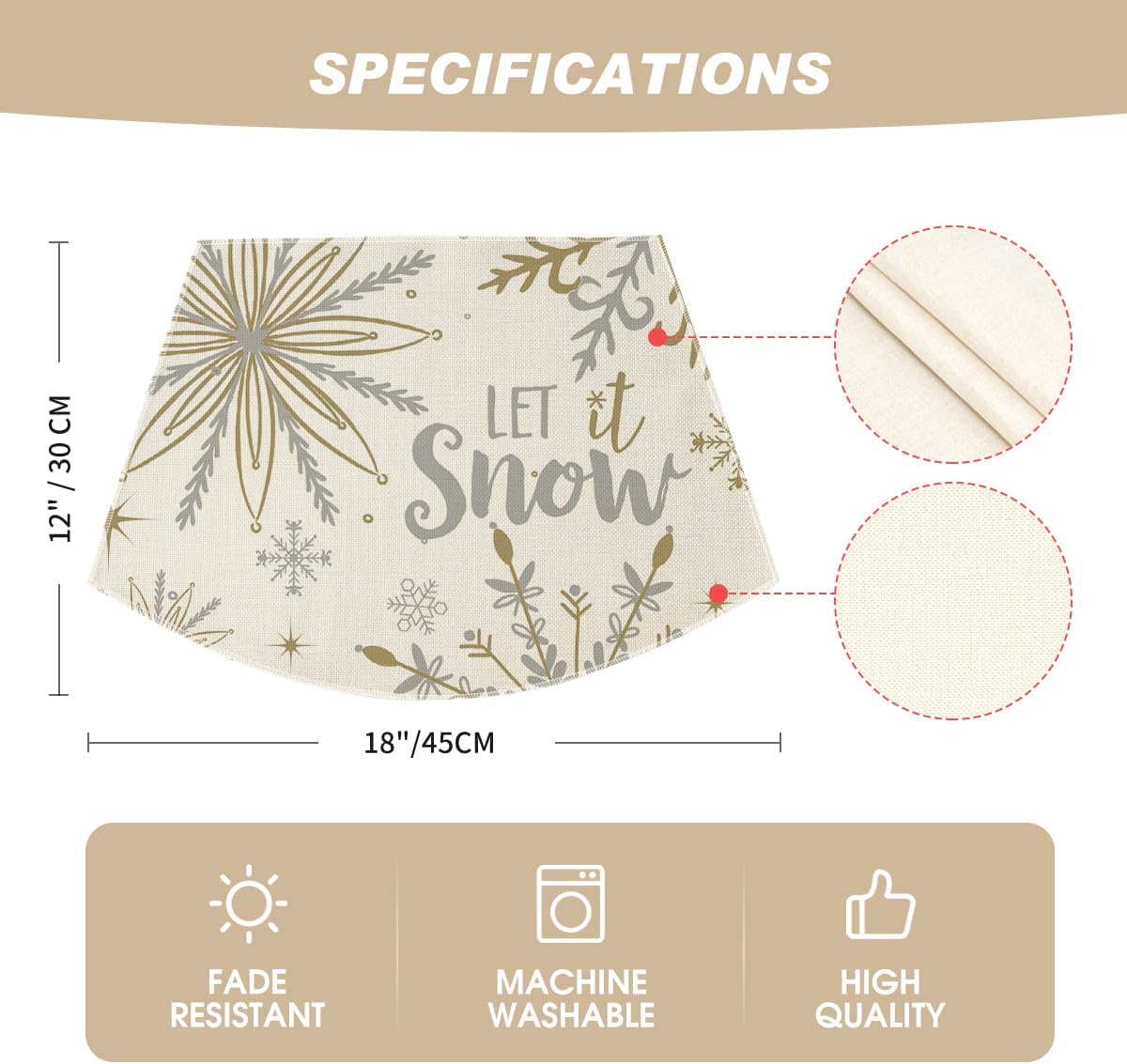 Artoid Mode Christmas Snowflakes Wedge Shape Placemats for Round Table Set of 4, Let it Snow Winter