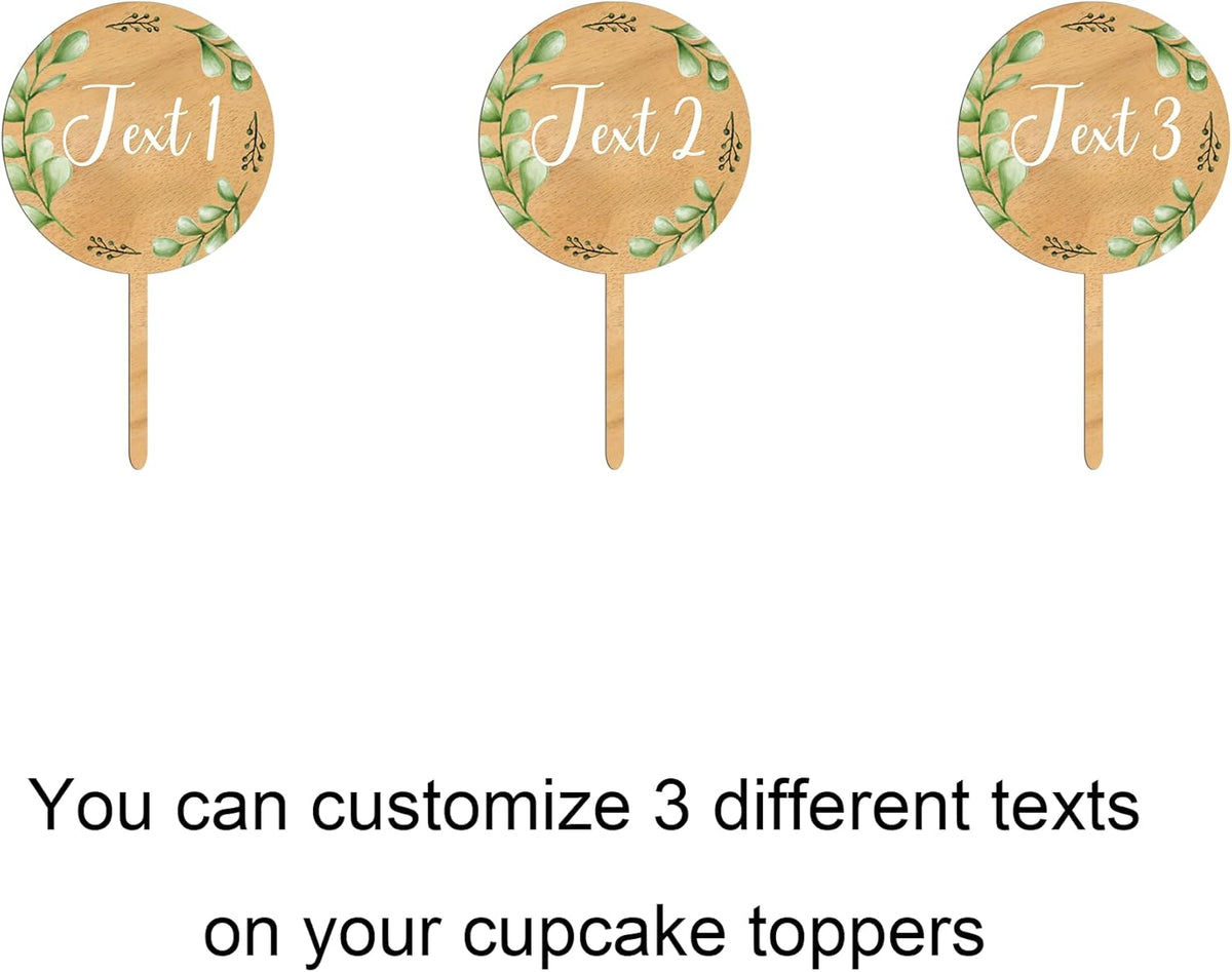 Custom Cupcake Toppers Cake Decorations in Wood for Wedding Engagement Baby Shower Birthday Party
