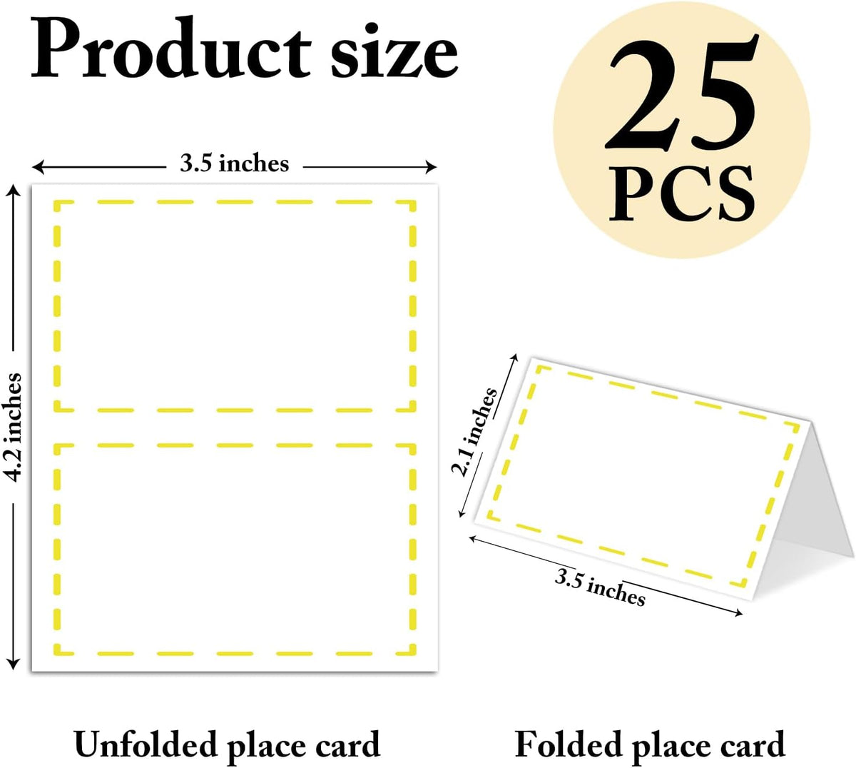25 Pack Yellow Lines Place Cards, Editable Name Cards for Table Setting, Tent Cards Food Label for