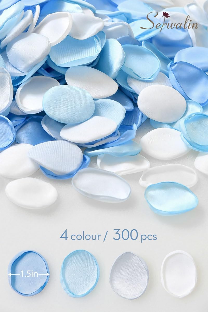 Serwalin 300Pcs Silk Rose Petals Flower Petals for Christmas Weddings Proposal Blue and White