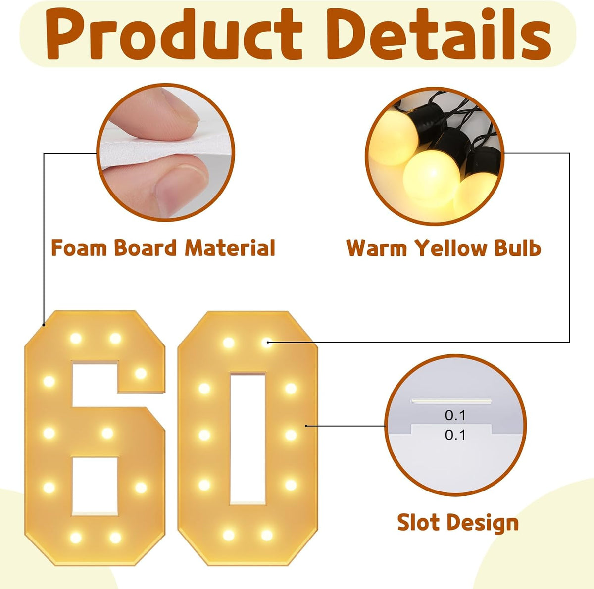 imprsv 4FT Light Up Numbers, Marquee Numbers 60th Birthday Decorations for Women Men, 60th Birthday
