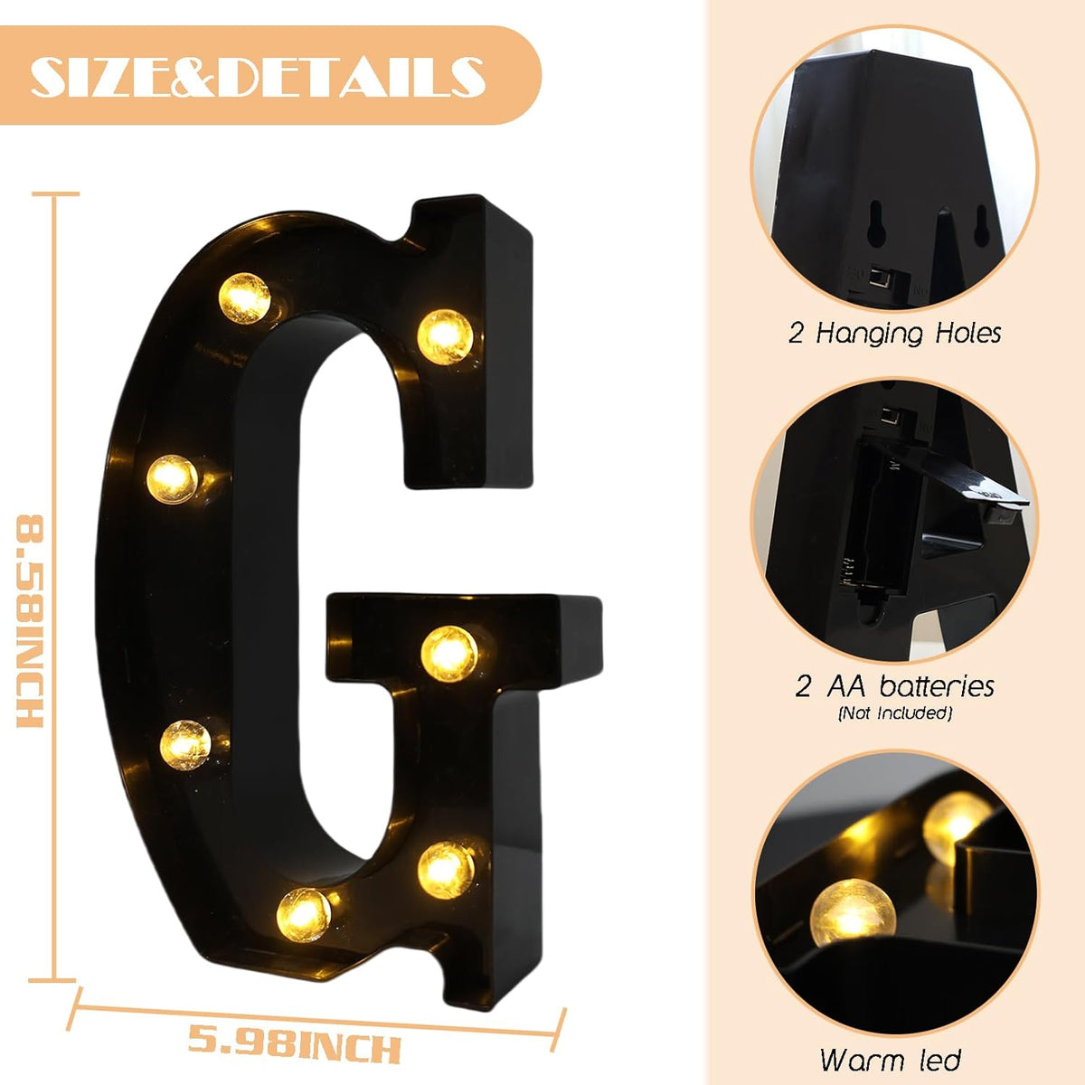 Led Marquee Letters, 8.58 Inch Black Light Up Letters, Small Led Letter Lights, Battery Powered