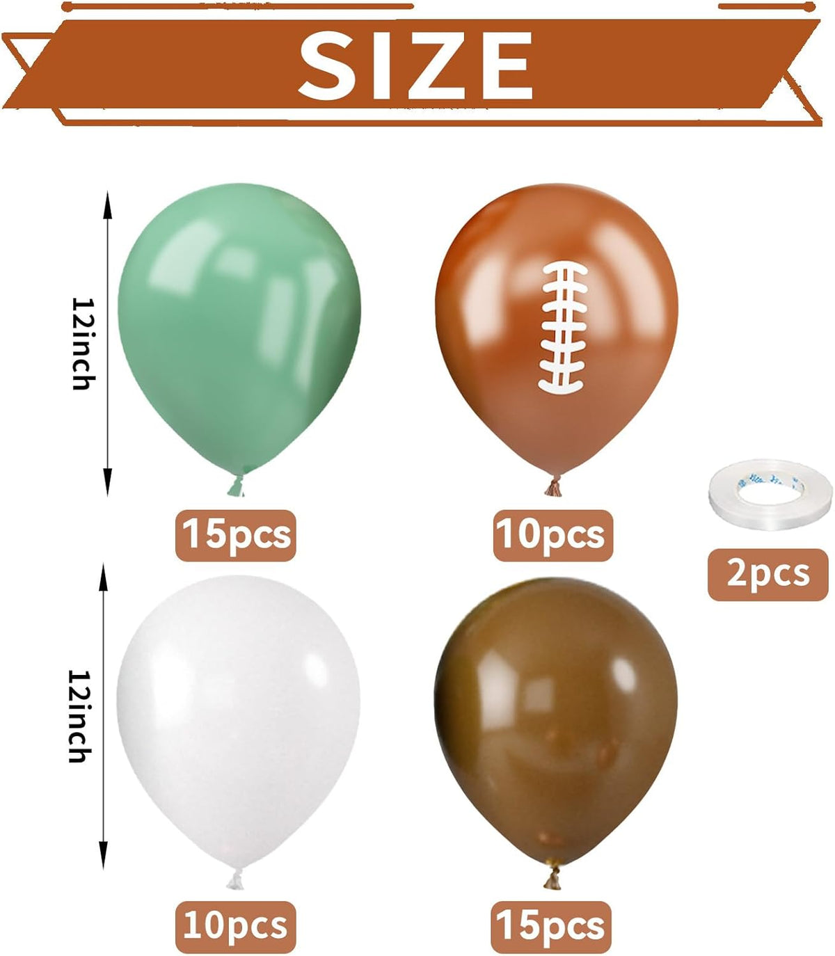 Football Balloons, 52 PCS 12 Inch Brown Bean Green White Football Printed Balloons, Football Party