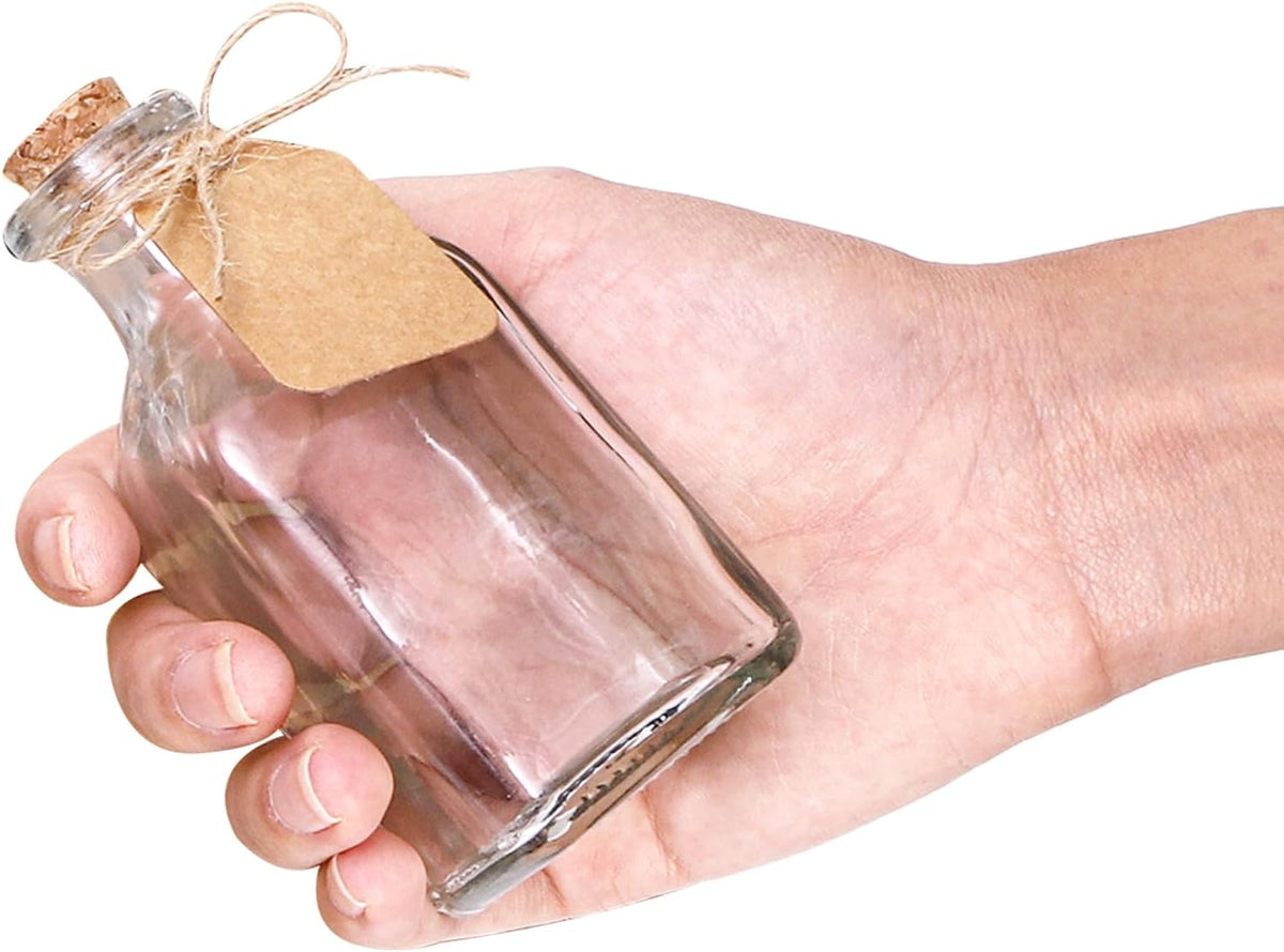 ZOOFOX 20 Pack Glass Bottles with Cork Stoppers, 3.4 oz Small Vintage Style Favor Jars, Clear Empty