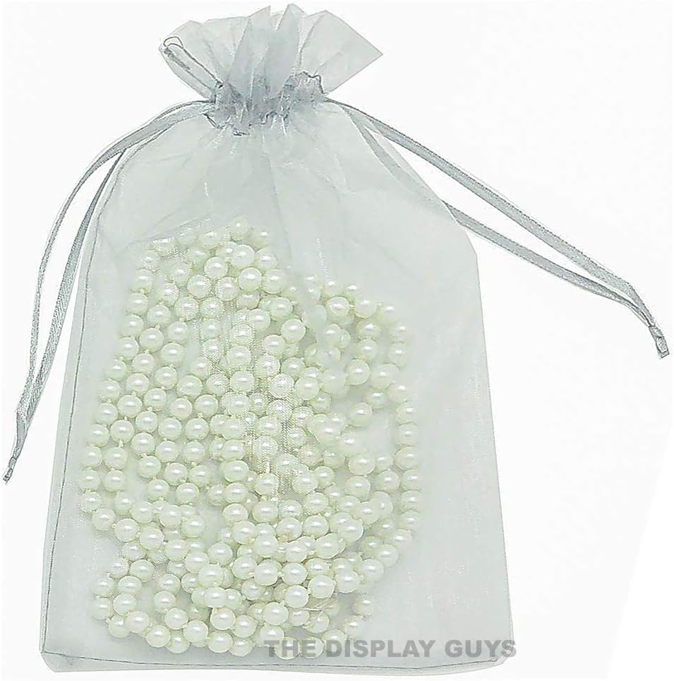 TheDisplayGuys 100-Pack 6x8 Silver Sheer Organza Gift Bags with Drawstring, Jewelry Candy Treat