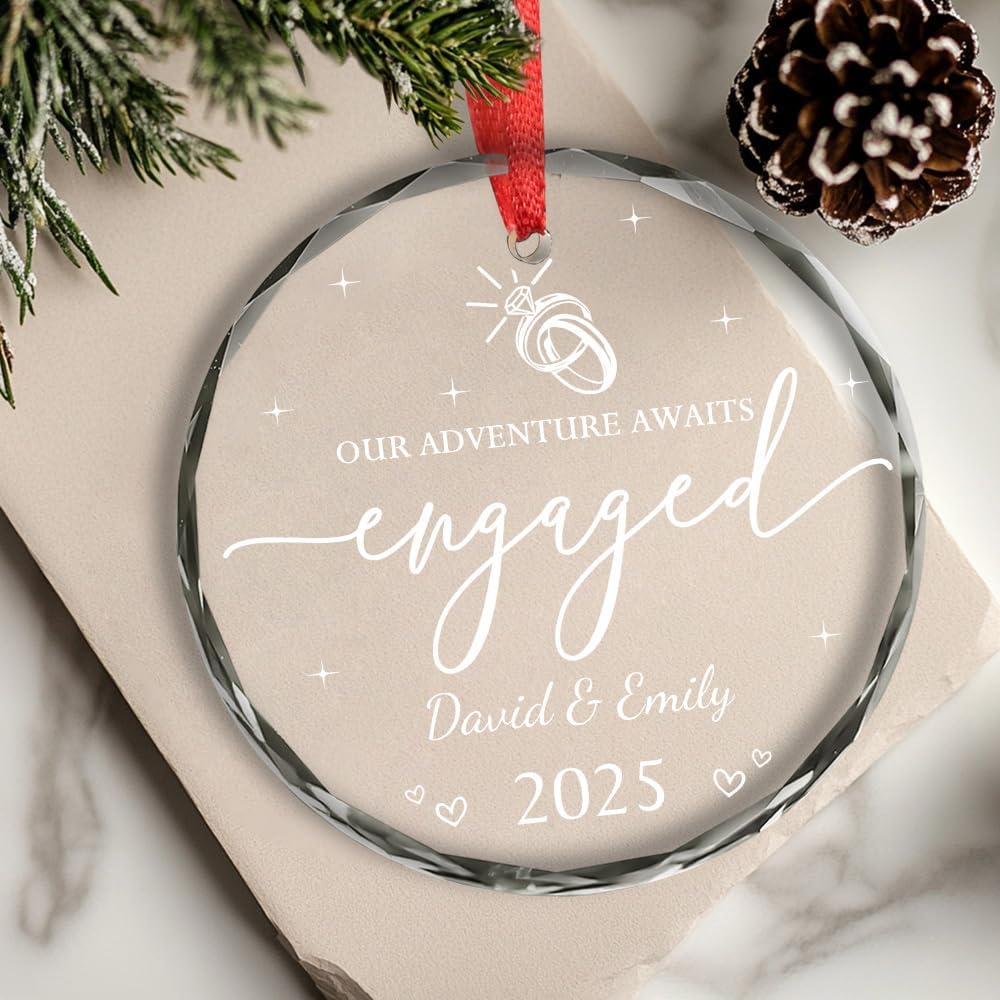Personalized Engagement Gifts For Couples - Newly Engaged Couples Christmas Ornaments - Happy