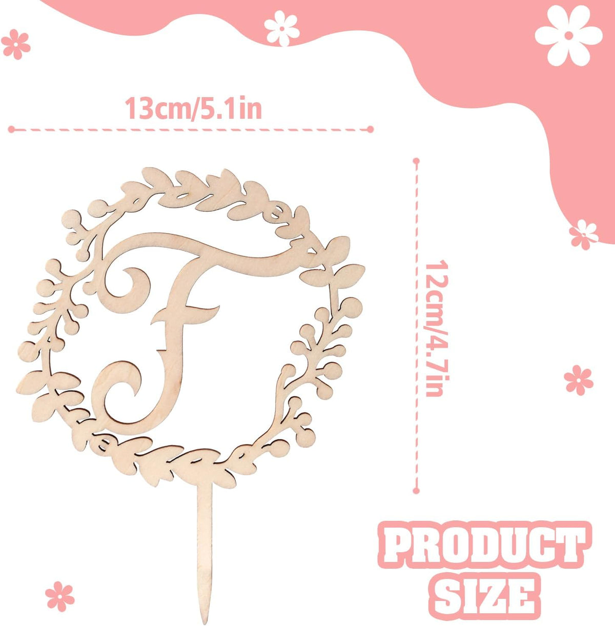LINGTEER Personalized Inital Letter F Wooden Cake Topper Perfect for Birthday Rustic Wedding