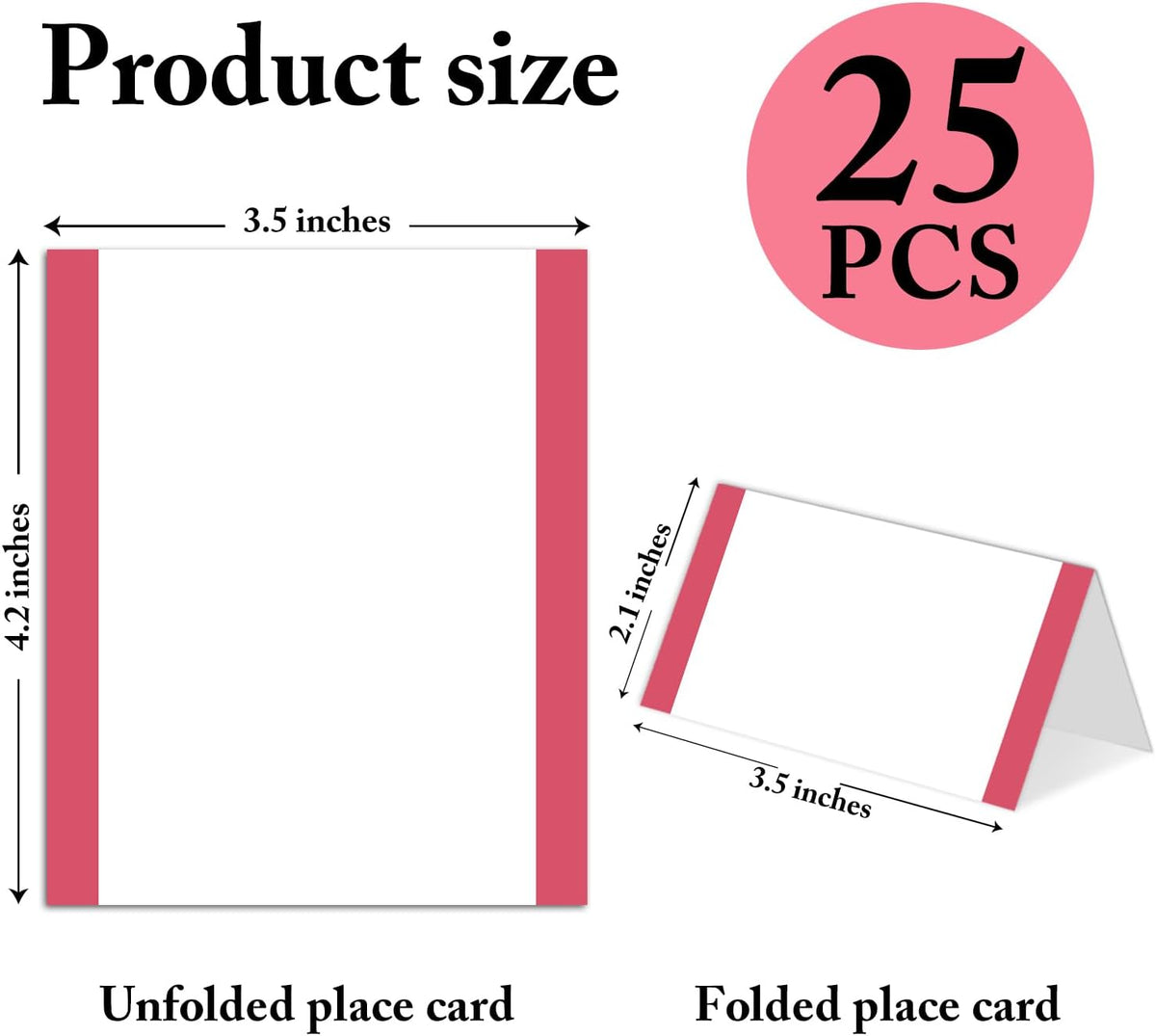 25 Pack Rose Red Place Cards, Editable Name Cards for Table Setting, Tent Cards Food Label for
