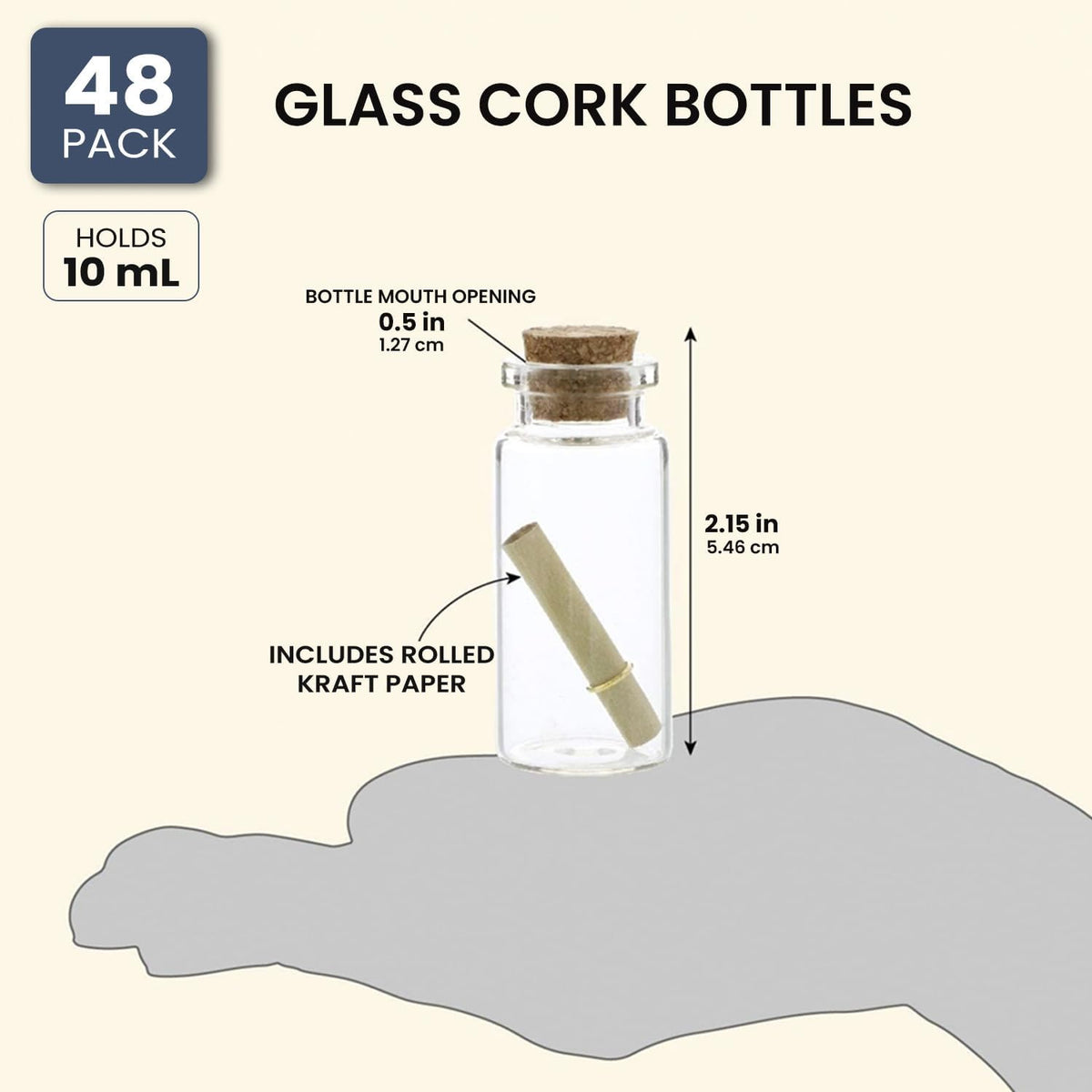 Bright Creations 48 Pack 10ml Create A Message In A Bottle Kit, Bulk Small Glass Cork Bottles with