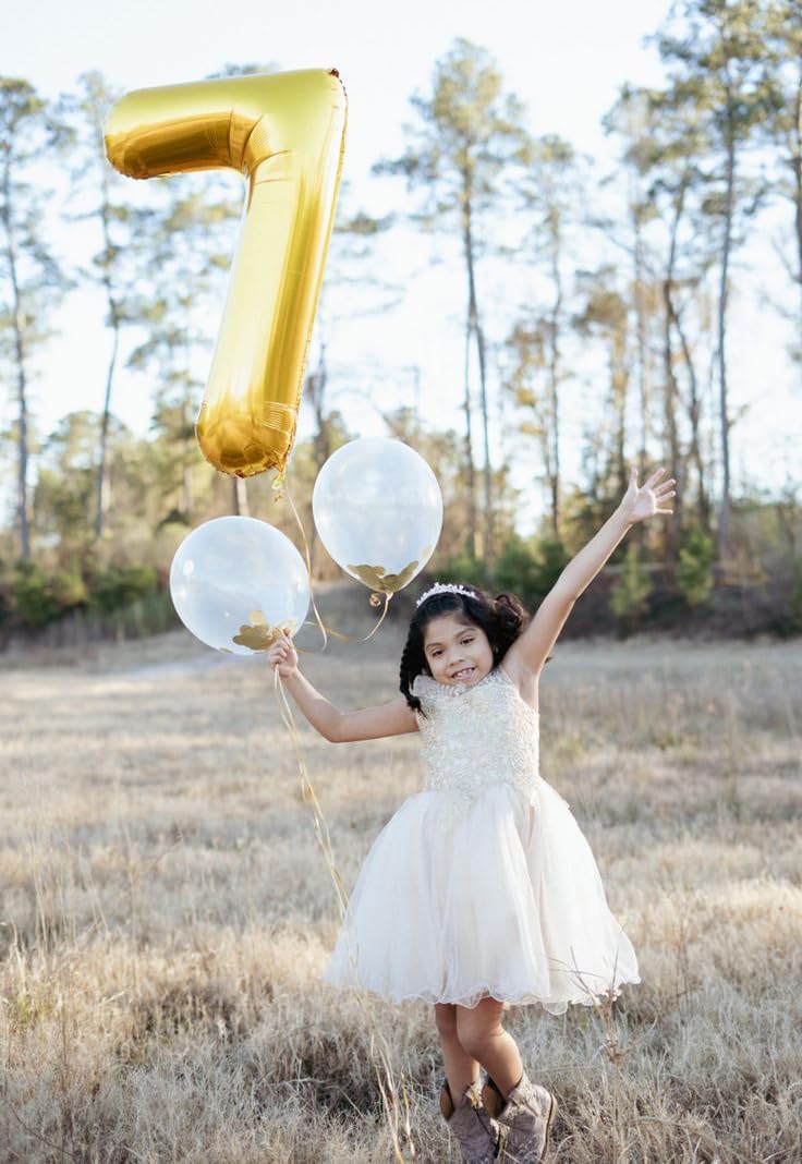 40 Inch Number Balloons Gold 7 Balloons, 7 Birthday Baby Girl Boy 7 17 27 37 Birthday, Birthday