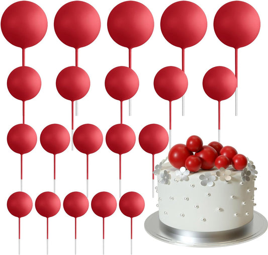 ASTARON 20 Pcs Ball Cake Topper Decorations Mini Balloons Cake Topper Sticks Red Balls Cake Picks