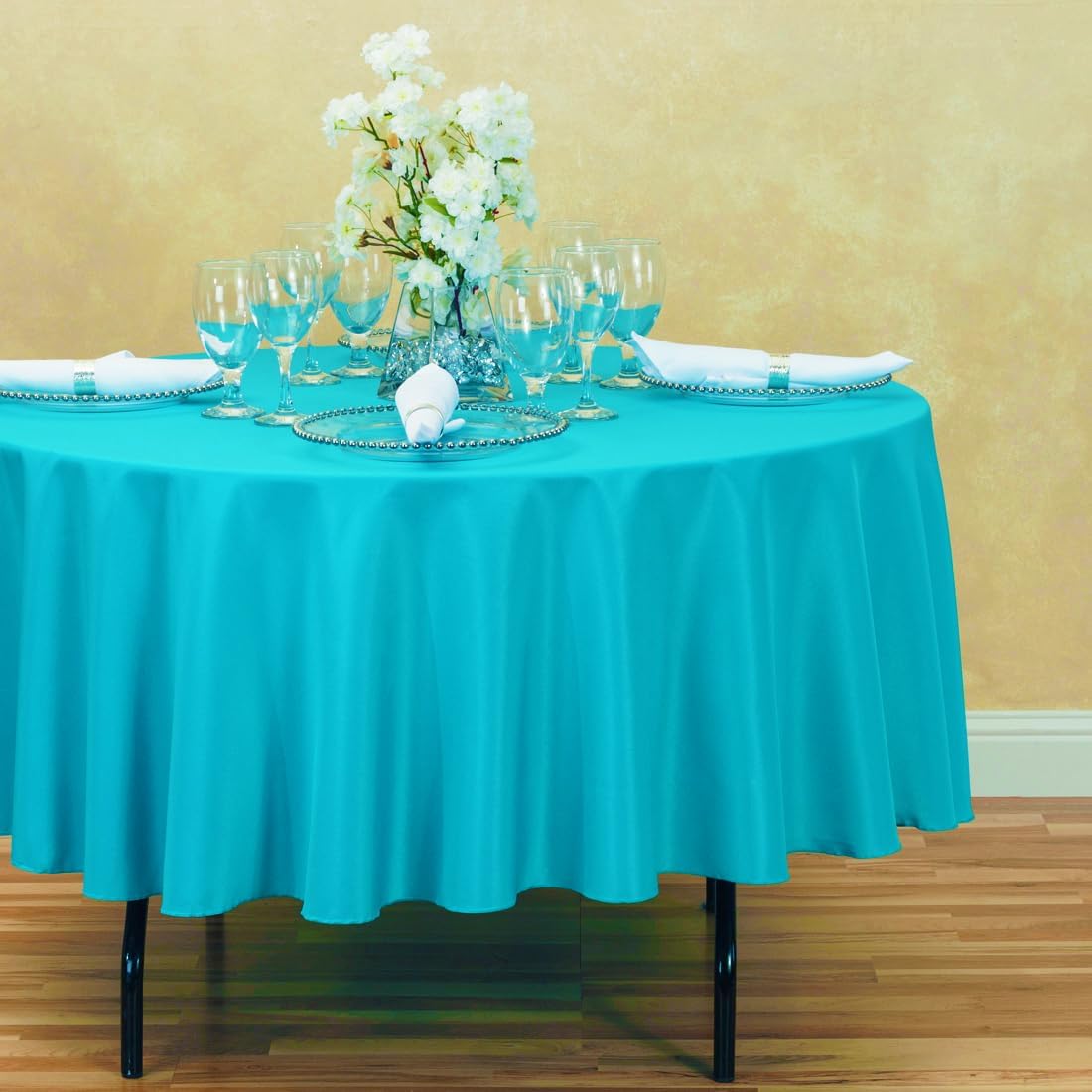 LTC LINENS 5 Pack 90 Inch Round Tablecloth Turquoise - Wrinkle Resistant Table Cloth for Round