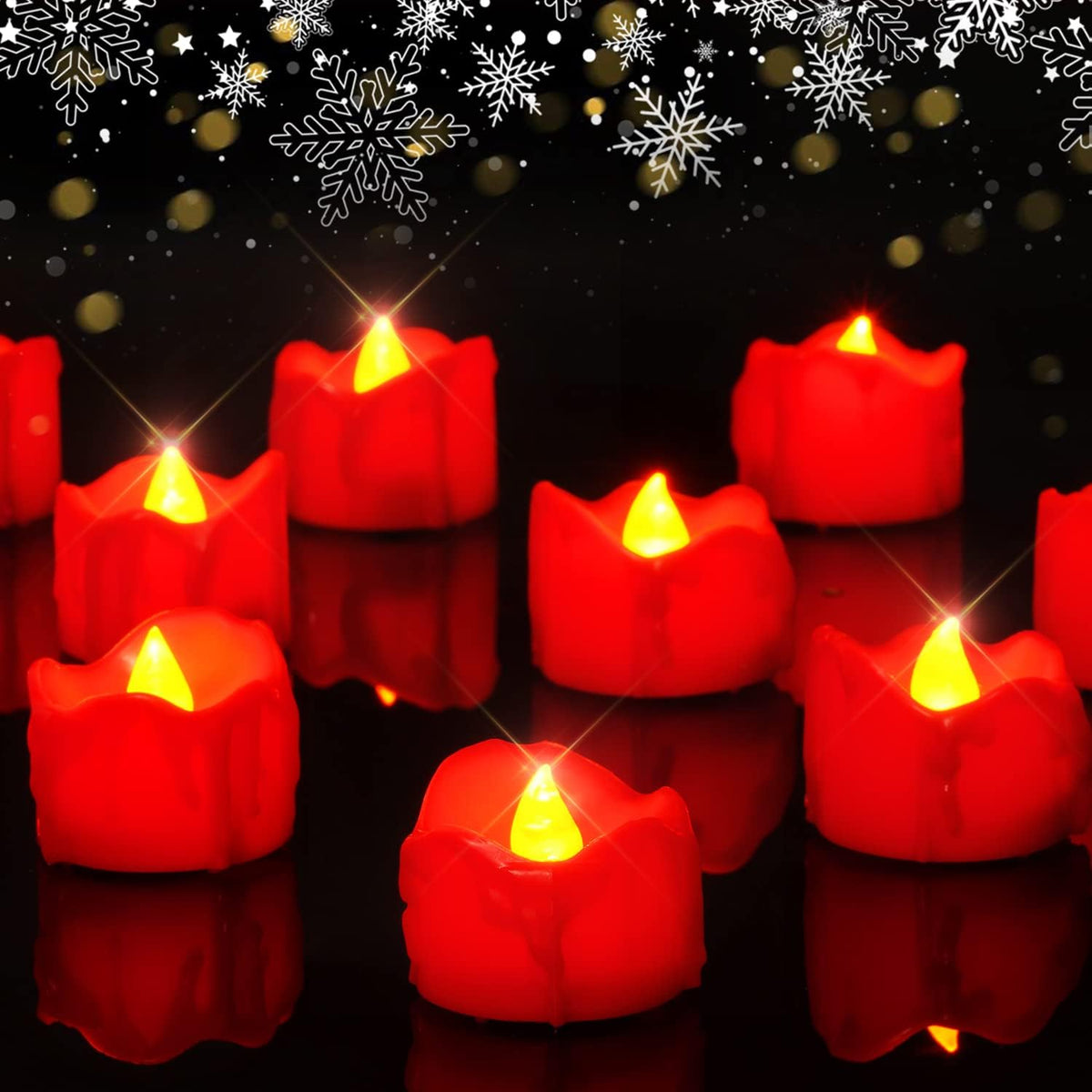 Homemory 24-Pack Halloween Red Dripping Flameless Tea Lights, Battery Operated Flickering LED