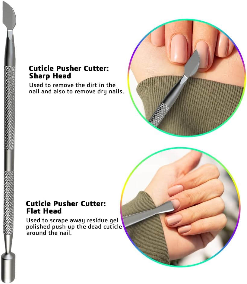 Professional Cuticle Trimmer with Cuticle Pusher Nail Cuticle Remover Nipper Silver Stainless Steel