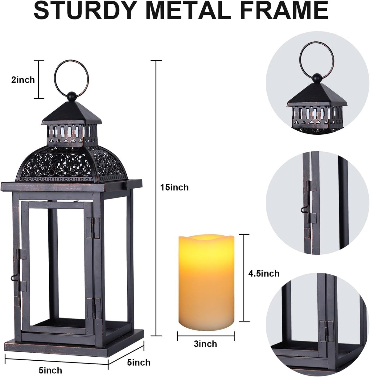 NEEDOMO Lanterns Decorative Indoor & Outdoor, 15'' Lantern with LED Candle, Vintage Metal Hanging