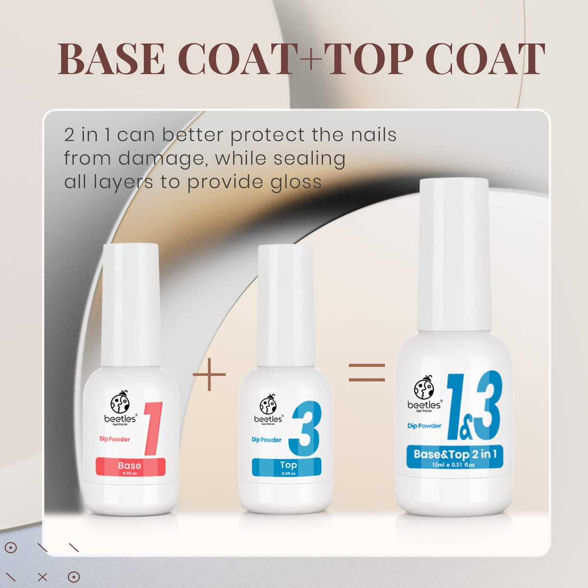Beetles Dip Powder Liquid Set - 2 In 1 Dip Base & Top Coat and Activator, Dip Nail Liquid Set for