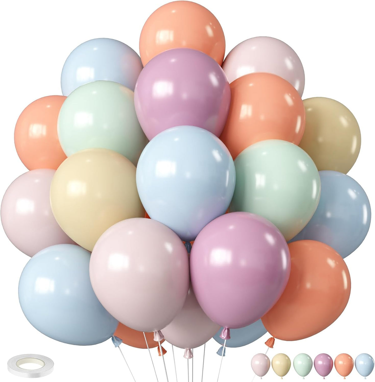 Pastel Retro Balloons, 12 Inch 6 Color Blue Purple Green Pink Beige Latex Party Balloon for