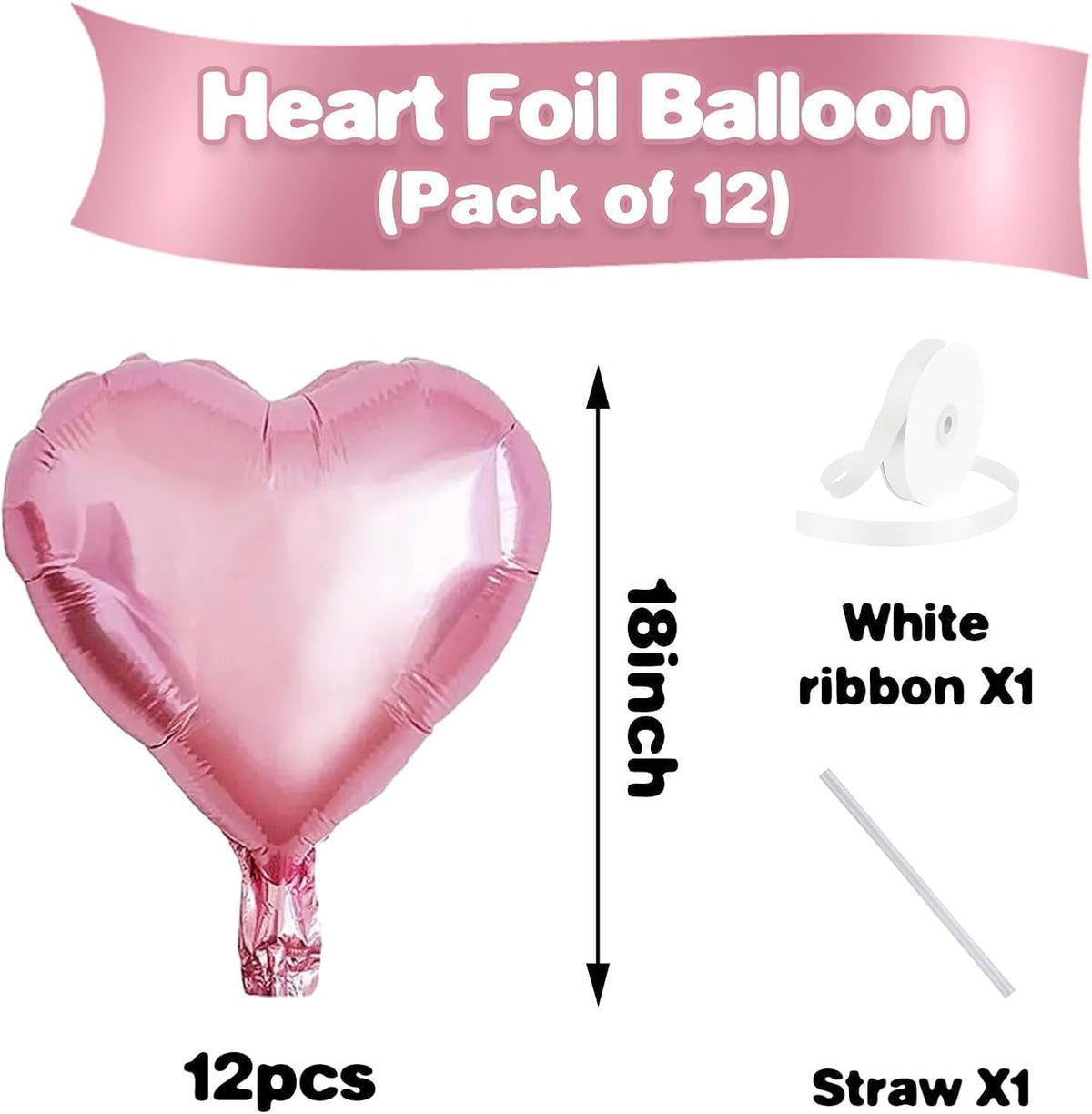 Pink Heart Balloons,12Pcs 18 Inch Light Pink Helium Foil Love Heart Shaped Balloons for Girls Party