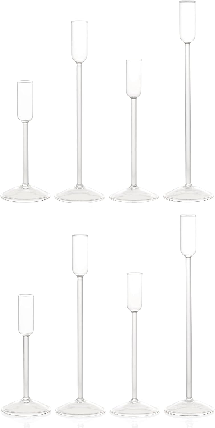 Candle Holder, Glass Taper Candle Tall Candlestick Holder, 4 Different Heights, for Table