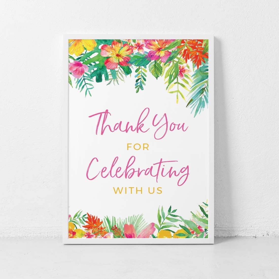 Andaz Press Extra Large Wedding Easel Board Party Sign, 12x18-inch, Tropical Leaves Plants Flowers