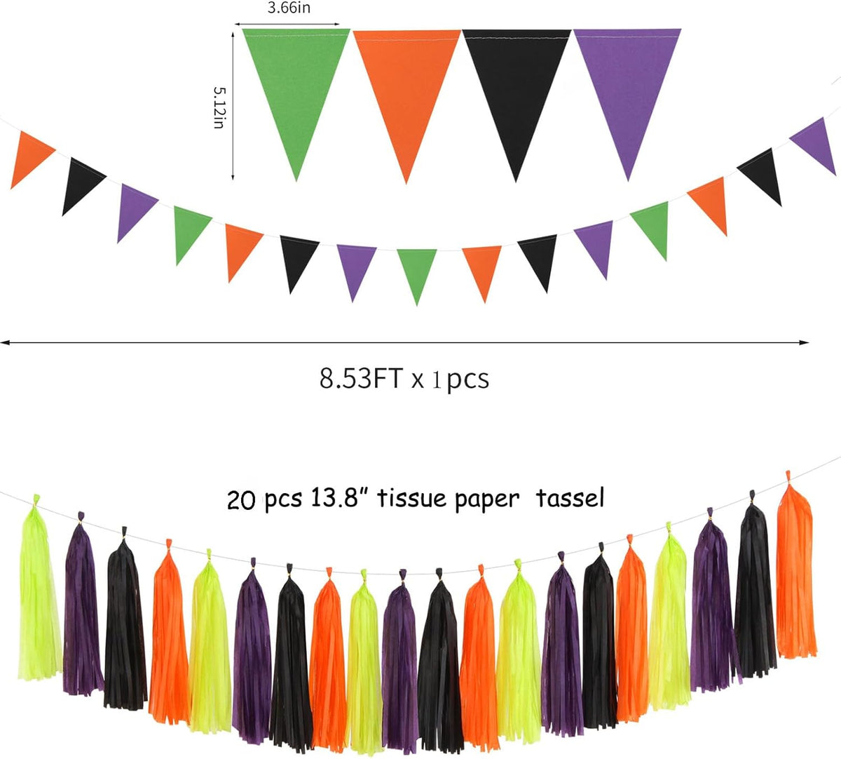 Black-Purple Orange Green Halloween Party-Decorations - 30pcs Tissue Pom Poms Streamers,Tassel