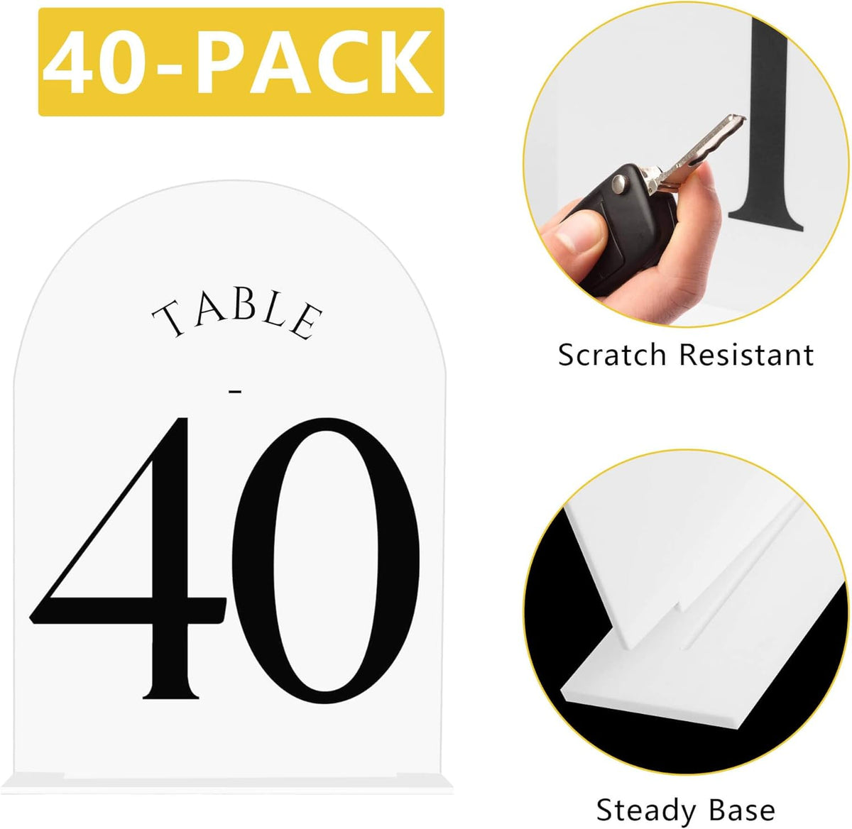 JOYIT Arch Wedding Table Numbers 1-40 with Stands – Double-Sided Printed 5" X 7" Acrylic Signs with