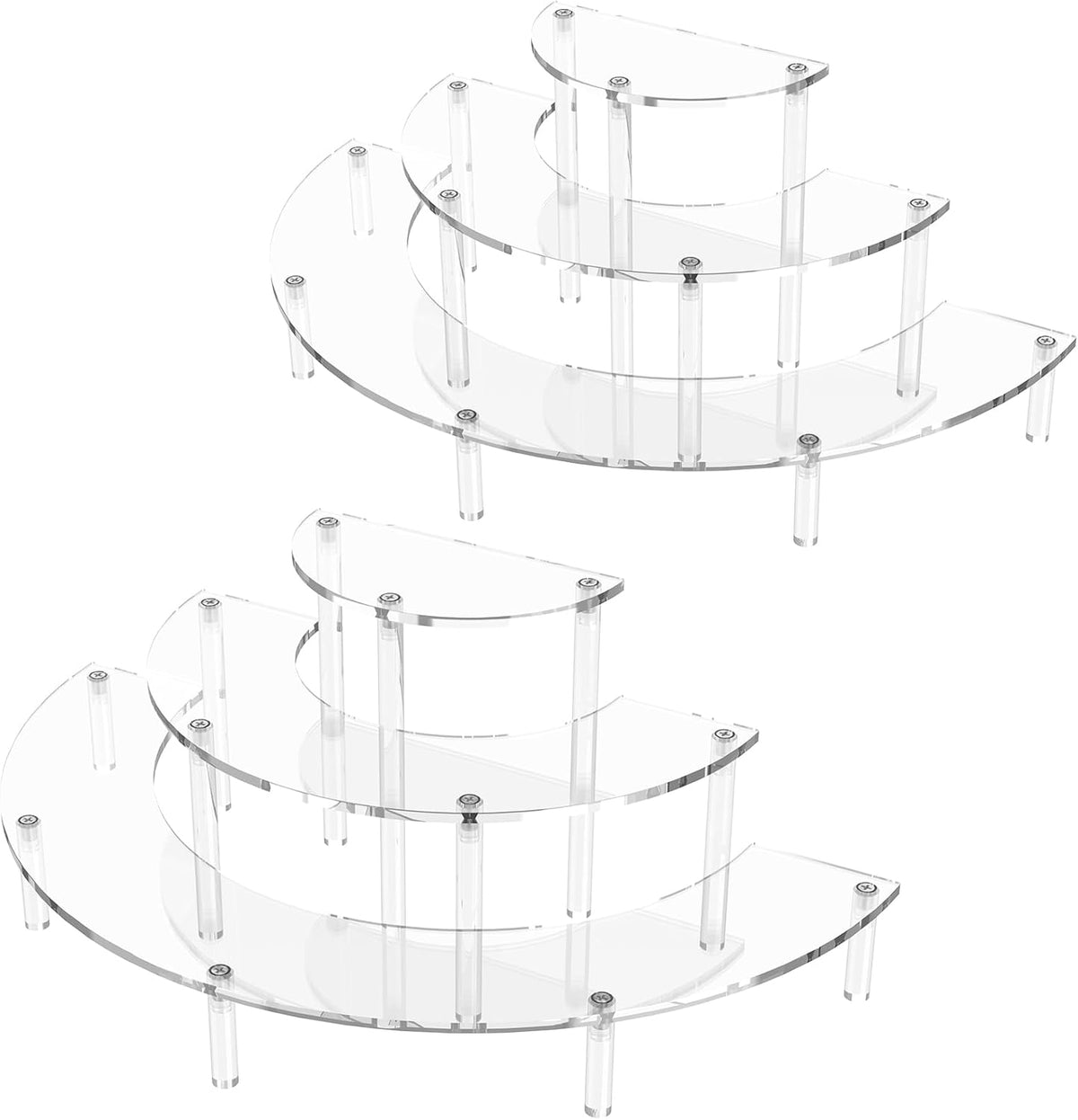 3 Tier Acrylic Display Risers 2 Pack, Half Moon Cupcake Stand, Clear Perfume Organizer, Dessert