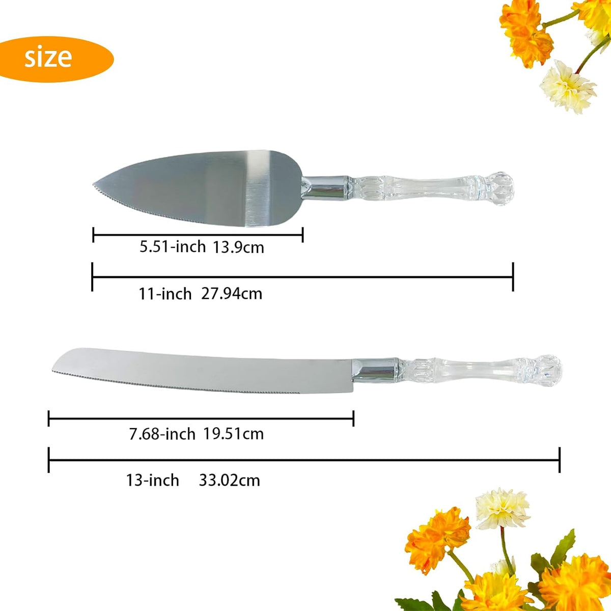 Adorox Cake Knife and Server Set Acrylic Stainless Steel Faux Crystal Handle Holiday Thanksgiving