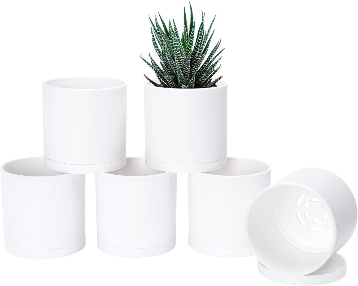 D'vine Dev 6 Pack 4.5 Inch Modern Plastic Plant Pots, Small Garden Planters for Plant with Drainage