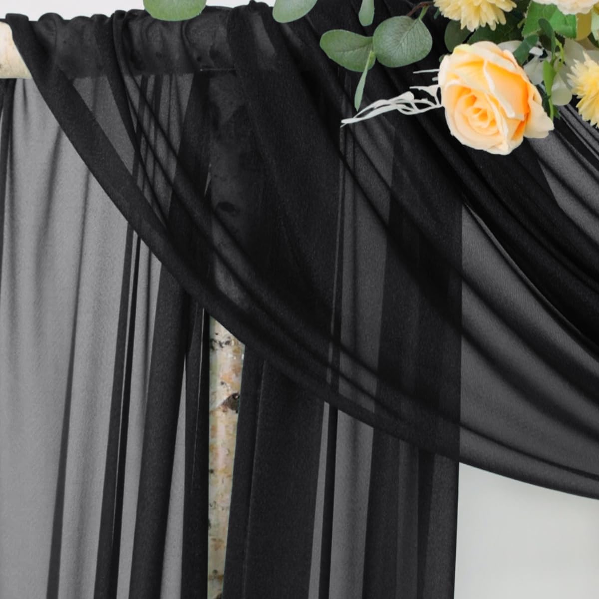 Socomi Black Sheer Gothic Wedding Draping Fabric 29" x 20Ft 2 Panel Outdoor Curtain Arch Drapes