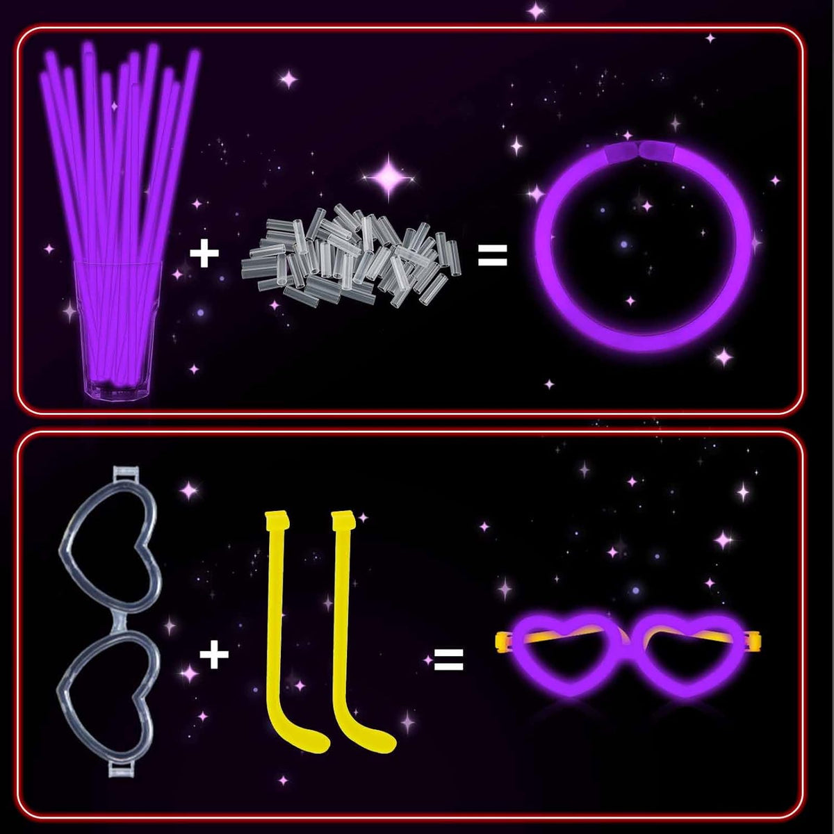60 Pack 8” Purple Glow Sticks Bulk Bright Glow Sticks with 60 Connectors 20 Heart Glasses Glow In