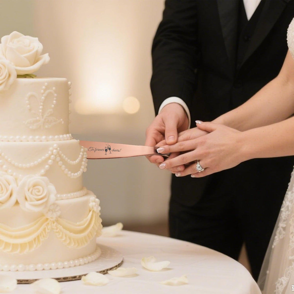 Personalized 4 Piece Wedding Cake Cutting Set, Custom Names Cake Knife and Server set with Forks