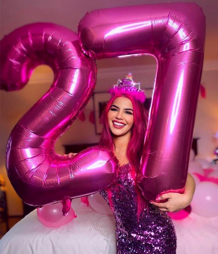 Digital Number 7 Rosy Purple Birthday Balloon 40 Inch, Foil Balloons for 7 17 27 70 77 Party