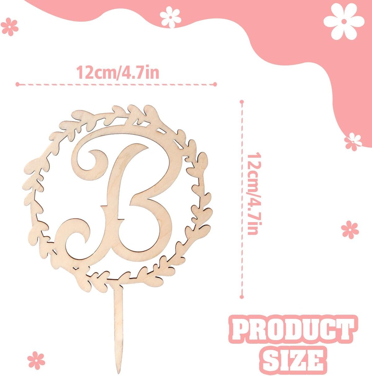 LINGTEER Personalized Inital Letter B Wooden Cake Topper Perfect for Birthday Rustic Wedding