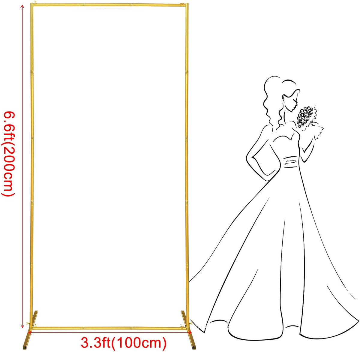 Metal Wedding Arch Backdrop Stand 6.6x3.3 FT Gold Square Balloon Arch Frame for Wedding, Birthday